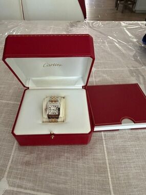 Cartier Two-Tone Gold and Silver Tank Watch with Red Box